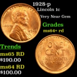1928-p Lincoln Cent 1c Grades Choice+ Unc RD