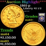 ***Auction Highlight*** 1861-p Gold Liberty Quarter Eagle $2 1/2 Graded Select+ Unc By USCG (fc)