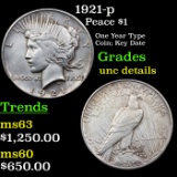 1921-p Peace Dollar $1 Grades Unc Details