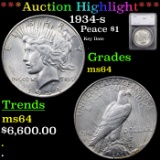 ***Auction Highlight*** 1934-s Peace Dollar $1 Graded ms64 By SEGS (fc)