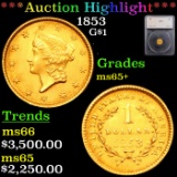 ***Auction Highlight*** 1853 Gold Dollar $1 Graded ms65+ By SEGS (fc)