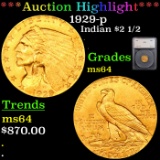 ***Auction Highlight*** 1929-p Gold Indian Quarter Eagle $2 1/2 Graded ms64 By SEGS (fc)