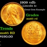 1909 vdb Lincoln Cent 1c Grades GEM Unc RD