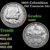 1893 Columbian Old Commem Half Dollar 50c Grades Select Unc