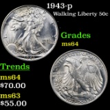 1943-p Walking Liberty Half Dollar 50c Grades Choice Unc