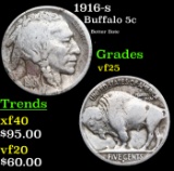 1916-s Buffalo Nickel 5c Grades vf+