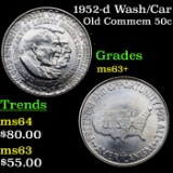 1952-d Wash/Car Old Commem Half Dollar 50c Grades Select+ Unc