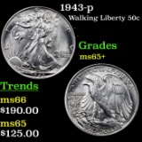 1943-p Walking Liberty Half Dollar 50c Grades GEM+ Unc