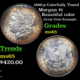 1886-p Colorfully Toned Morgan Dollar $1 Grades GEM Unc