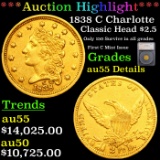 ***Auction Highlight*** 1838 C Charlotte Classic Head Gold Quarter Eagle $2.5 Graded au55 Details By