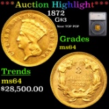 *HIGHLIGHT OF ENTIRE AUCTION 1872 Three Dollar Gold 3 Graded ms64 By SEGS (fc)