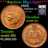 ***Auction Highlight*** 1868 Indian Cent 1c Graded GEM+ Unc BN By USCG (fc)