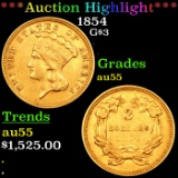 1854 Three Dollar Gold 3 Graded Choice AU