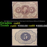 1862 US Fractional Currency 5c First Issue fr-1230 Thomas Jefferson W/ Monigram Grades Select CU