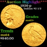 1926-p Gold Indian Quarter Eagle $2 1/2 Graded Select+ Unc