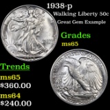 1938-p Walking Liberty Half Dollar 50c Grades GEM Unc