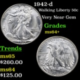 1942-d Walking Liberty Half Dollar 50c Grades Choice+ Unc