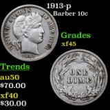 1913-p Barber Dime 10c Grades xf+