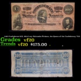$100 Confederate bill, 1864 Lucy Holcombe Pickens, the Queen of the Confederacy T-65 Grades vf, very
