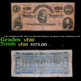 $100 Confederate bill, 1864 Lucy Holcombe Pickens, the Queen of the Confederacy T-65 Grades vf, very