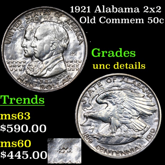 1921 Alabama 2x2 Old Commem Half Dollar 50c Grades Unc Details
