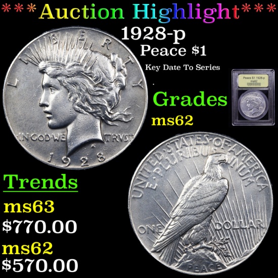 ***Auction Highlight*** 1928-p Peace Dollar $1 Graded Select Unc By USCG (fc)