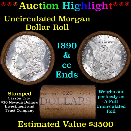 ***Auction Highlight*** 1890 & CC Uncirculated Morgan Dollar Shotgun Roll (fc)