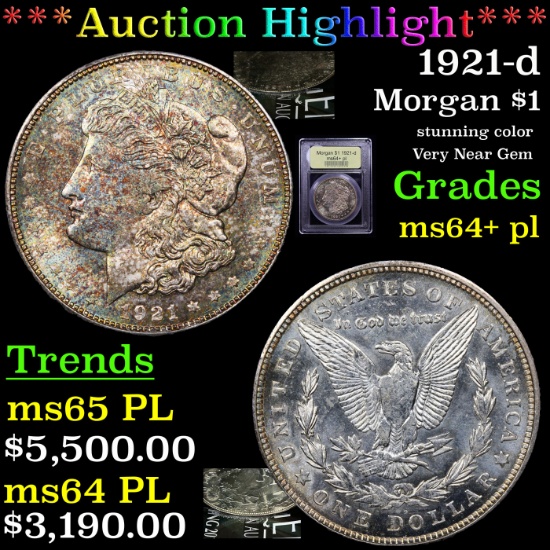 ***Auction Highlight*** 1921-d Morgan Dollar $1 Graded Choice Unc+ PL By USCG (fc)