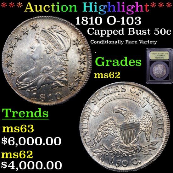 ***Auction Highlight*** 1810 O-103 Capped Bust Half Dollar 50c Graded Select Unc By USCG (fc)