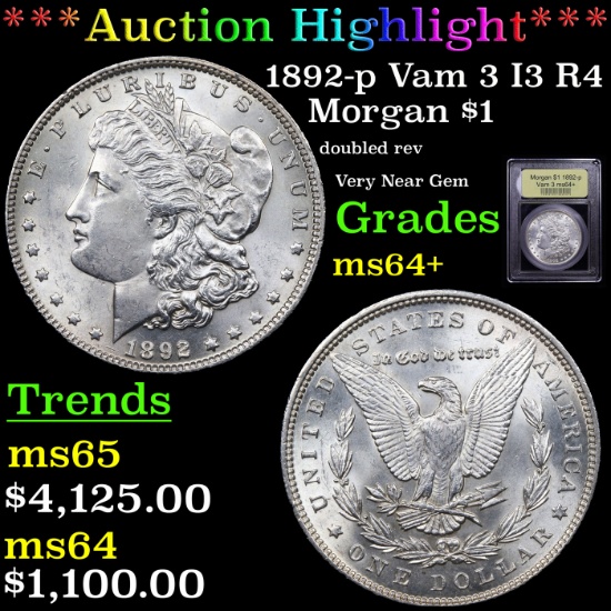 ***Auction Highlight*** 1892-p Vam 3 I3 R4 Morgan Dollar $1 Graded Choice+ Unc By USCG (fc)
