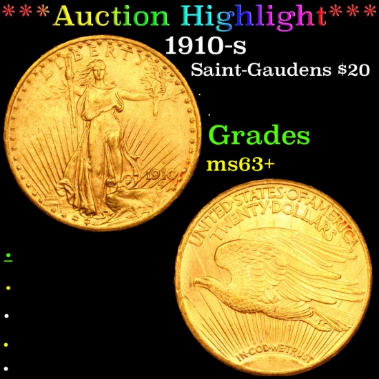 ***Auction Highlight*** 1910-s Saint-Gaudens $20 Gold Grades Select+ Unc (fc)