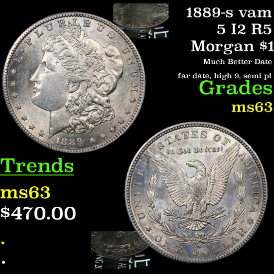 1889-s vam 5 I2 R5 Morgan Dollar $1 Grades Select Unc