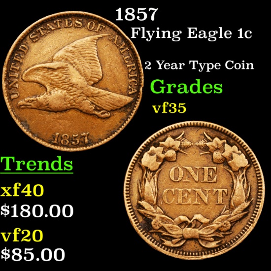 1857 Flying Eagle Cent 1c Grades vf++