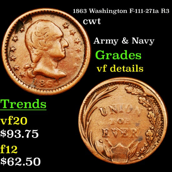 1863 Washington F-111-271a R3 Civil War Token 1c Grades vf details