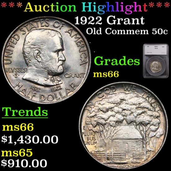 ***Auction Highlight*** 1922 Grant Old Commem Half Dollar 50c Graded ms66 By SEGS (fc)