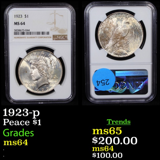 1923-p Peace Dollar $1 Graded ms64 By NGC