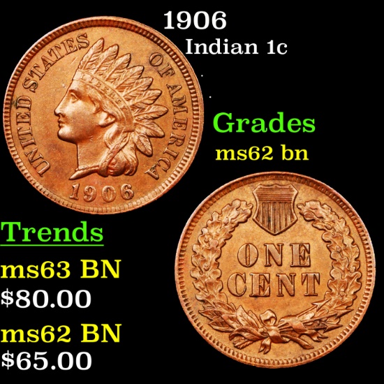 1906 Indian Cent 1c Grades Select Unc BN