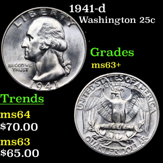 1941-d Washington Quarter 25c Grades Select+ Unc