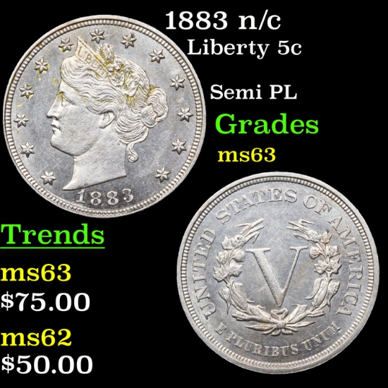 1883 n/c Liberty Nickel 5c Grades Select Unc