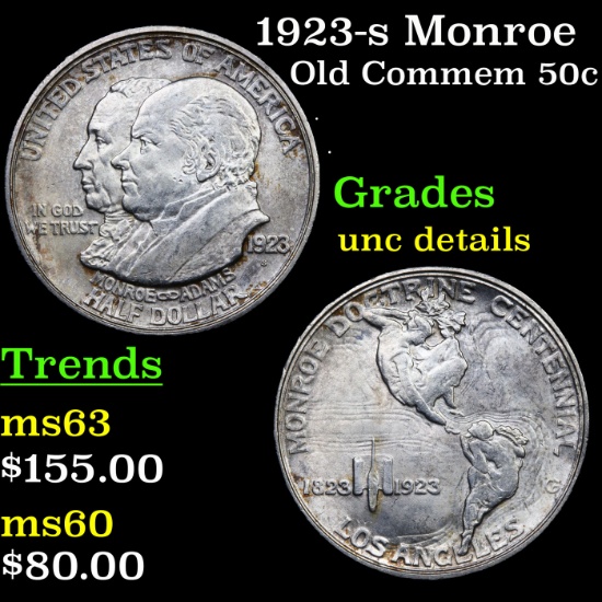 1923-s Monroe Old Commem Half Dollar 50c Grades Unc Details
