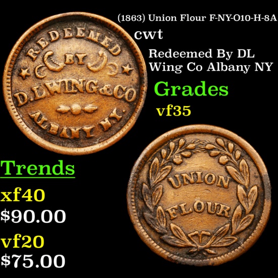 (1863) Union Flour F-NY-O10-H-8A Civil War Token 1c Grades vf++