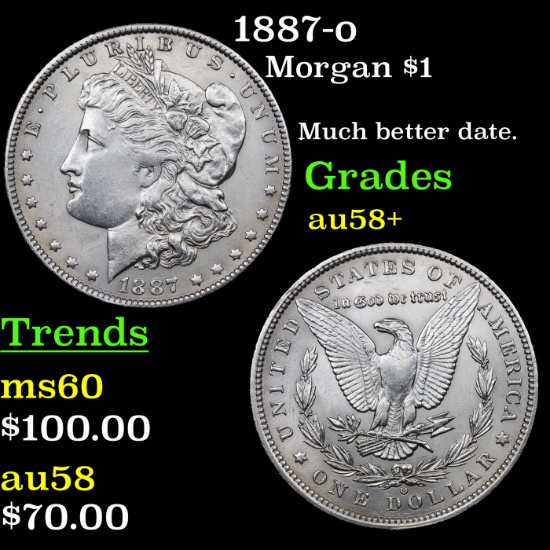 1887-o Morgan Dollar $1 Grades Choice AU/BU Slider+