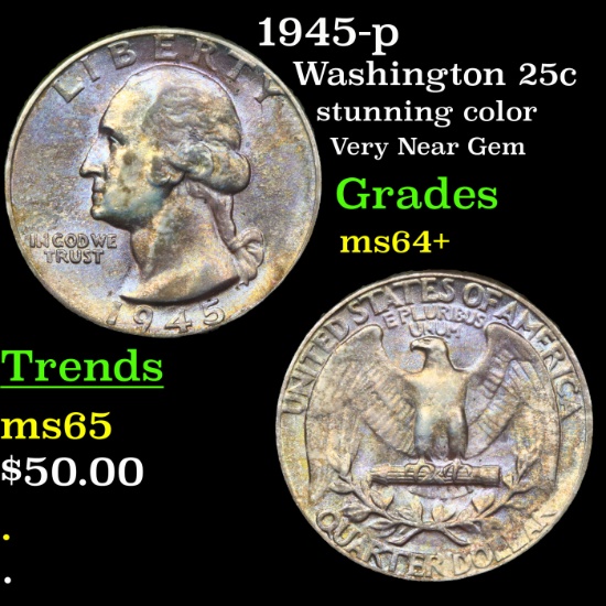 1945-p Washington Quarter 25c Grades Choice+ Unc