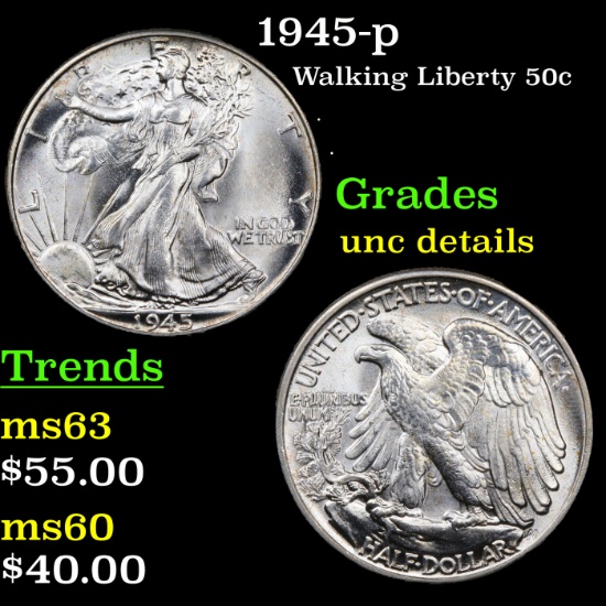 1945-p Walking Liberty Half Dollar 50c Grades Unc Details