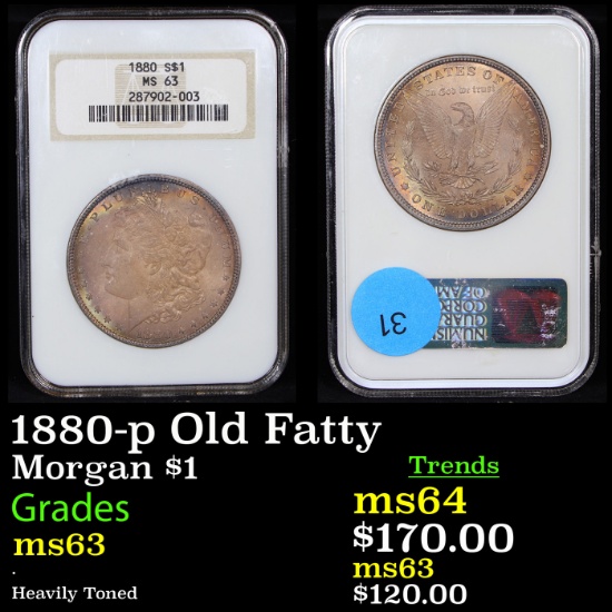 NGC 1880-p Old Fatty Morgan Dollar $1 Graded ms63 By NGC