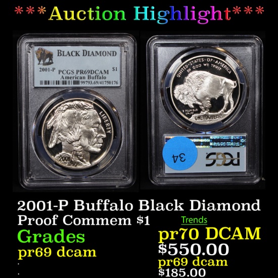 Proof ***Auction Highlight*** PCGS 2001-P Buffalo Black Diamond Modern Commem Dollar $1 Graded pr69