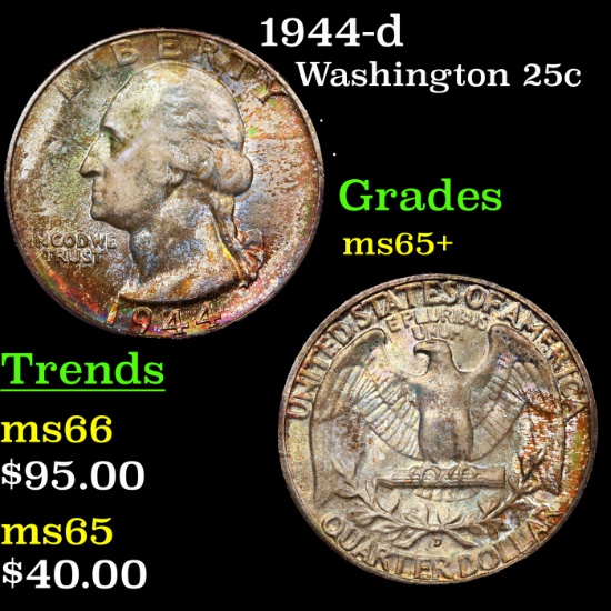1944-d Washington Quarter 25c Grades GEM+ Unc