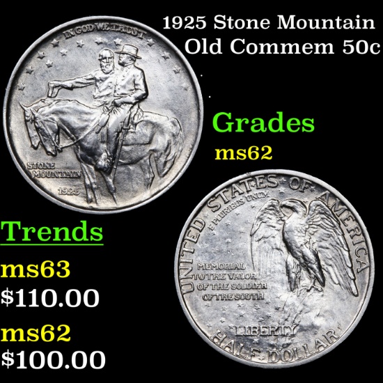 1925 Stone Mountain Old Commem Half Dollar 50c Grades Select Unc