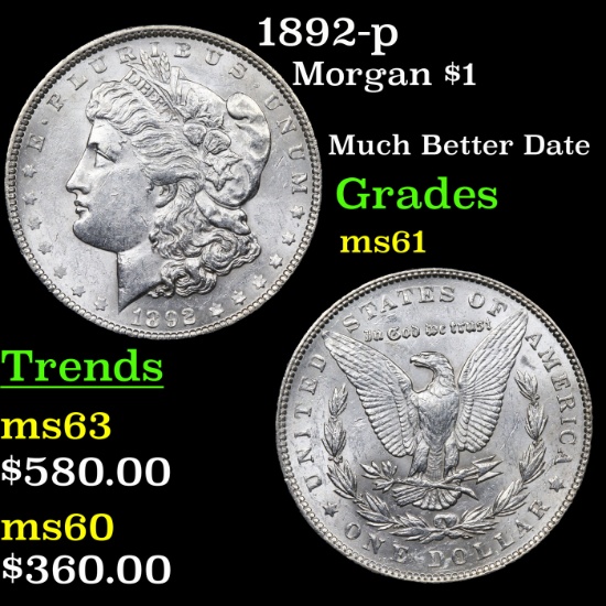 1892-p Morgan Dollar $1 Grades BU+