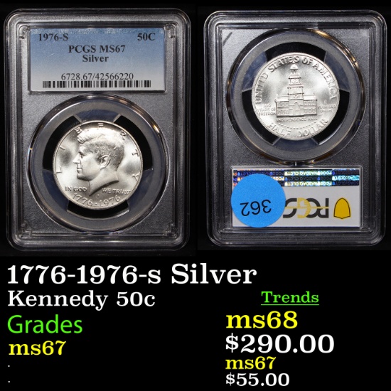 PCGS 1776-1976-s Silver Kennedy Half Dollar 50c Graded ms67 By PCGS